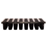 Black RediRoot plastic seedling tray with multiple small compartments on a white background